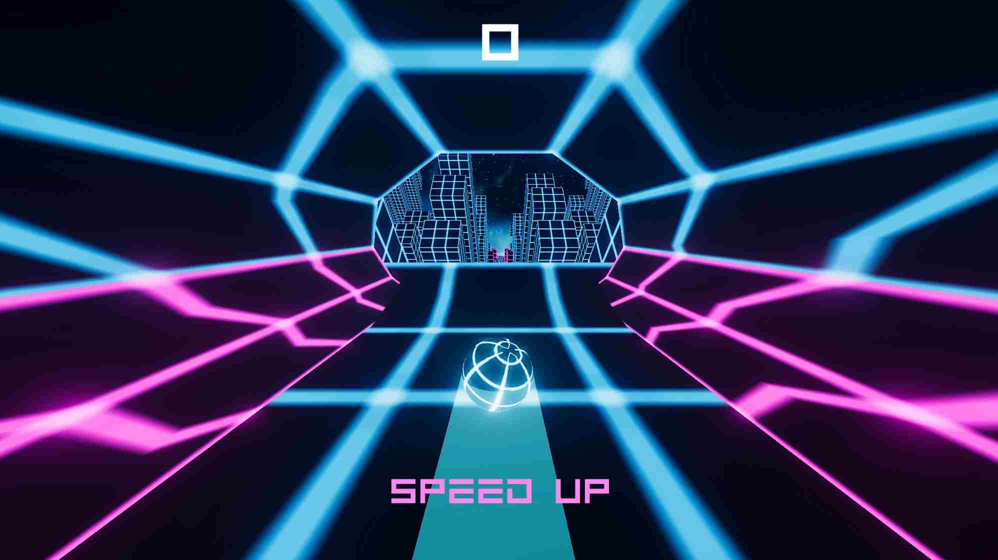 Slope 3 endless runner gameplay with neon 3D graphics and fast-paced ball rolling action